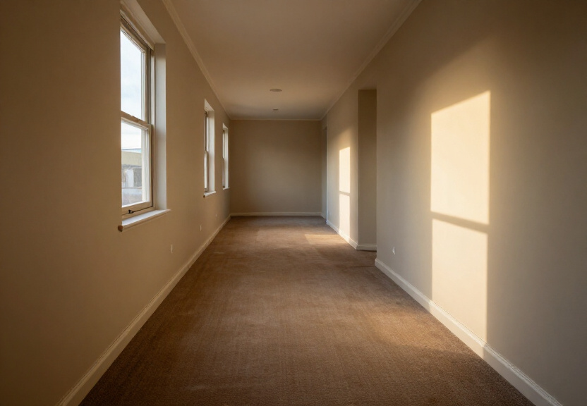 Same living room after water extraction, with dry floors and no visible damage
